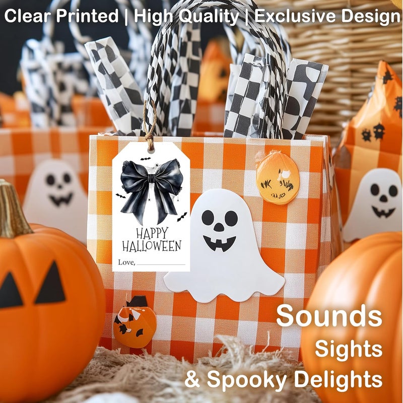 HandEasy 50 Pcs Halloween Tags with String, 2.1"×3.5" Bowknot Paper Gifts Tags, Bat Trick or Treat for Candy, Spider Happy Halloween Gifts Tag Wrap for Party Favor - B06 - Image 5